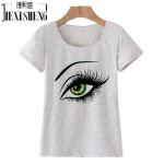 2017 Summer T shirt Women Tops Tees Short Sleeve Cotton Big Eyes Print Tshirt Funny T-shirt Woman Clothes Plus Size