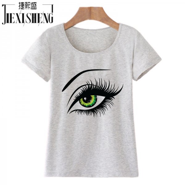 2017 Summer T shirt Women Tops Tees Short Sleeve Cotton Big Eyes Print Tshirt Funny T-shirt Woman Clothes Plus Size