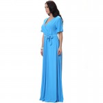 2017 Summer Women Blue Dress V Neck Short Sleeve Plus Size 6XL Robe Femme Longue Ropa Mujer Elegant Club Party Dress with Sash