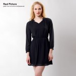 2017 Summer Women Dress Long Sleeve Waist Elastic Chiffon Brief Casual Dress For Women Plus Size Party Dresses vestidos NC-406