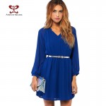 2017 Summer Women Dress Long Sleeve Waist Elastic Chiffon Brief Casual Dress For Women Plus Size Party Dresses vestidos NC-406