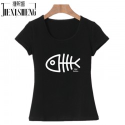 2017 Summer Women T-Shirt/Female Fashion Cotton T Shirt/Plus Size Short Sleeve Women Tops with 3D Printing Fish Bones HH051