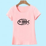 2017 Summer Women T-Shirt/Female Fashion Cotton T Shirt/Plus Size Short Sleeve Women Tops with 3D Printing Fish Bones HH051