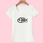 2017 Summer Women T-Shirt/Female Fashion Cotton T Shirt/Plus Size Short Sleeve Women Tops with 3D Printing Fish Bones HH051