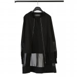 2017 Thin Style Mesh Patch Transparent Bomber Jacket Women Spring Fashion Brand Zip Outwear Basic Coat Female long windbreaker