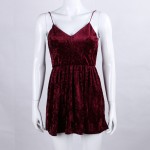 2017 Trend Sexy Spaghetti-Strap Bandage Velvet Dress Women Wine-Red/Pink/Silver-Grey Sexy Backless Slim Clubwear A-Line Dresses