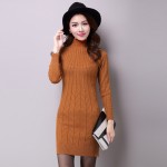2017 Winter Autumn Sweater Dress Turtleneck Long Sleeve Solid Knitted Long Women Sweaters and Pullovers Sueter Mujer