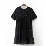 2017 Women Casual Summer T Shirt Dress Mesh Patchwork O Neck Short Sleeve Mini  Black See Through Dress Brand vestidos XDWM120