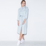 2017 Women Denim Dress Long Sleeve Casual Lapel Single Breasted Jeans Women Dress with Belt Vintage Blue Denim Shirt Dress -1042