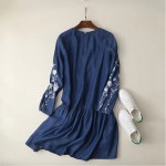 2017 Women Floral Embroidered Tencel Denim Dress O Neck Long Sleeve Casual Summer Dress brand vestido bordado Plus Size APWM113