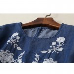 2017 Women Floral Embroidered Tencel Denim Dress O Neck Long Sleeve Casual Summer Dress brand vestido bordado Plus Size APWM113