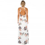 2017 Women Halter Neck Chiffon Dress Floral Print Sleeveless Split Backless Long Dress Elegant Hollow Out Beach Maxi Boho Dress