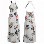 2017 Women Halter Neck Chiffon Dress Floral Print Sleeveless Split Backless Long Dress Elegant Hollow Out Beach Maxi Boho Dress