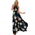 2017 Women Halter Neck Chiffon Dress Floral Print Sleeveless Split Backless Long Dress Elegant Hollow Out Beach Maxi Boho Dress