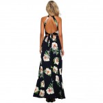 2017 Women Halter Neck Chiffon Dress Floral Print Sleeveless Split Backless Long Dress Elegant Hollow Out Beach Maxi Boho Dress