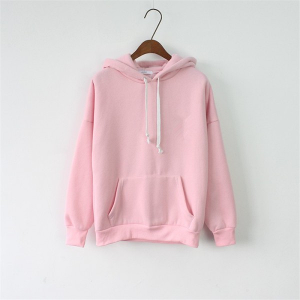 2017 Women Hoodies Sweatshirt Long Sleeve Pink Casual Harajuku Pocket Spring Hoodie For Women Pullover Sudaderas Mujer Plus Size