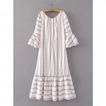 2017 Women Mixed-color Striped Maxi Dress O Neck Butterfly Sleeve Sundress Casual Cotton Linen Summer dresses SYJZ0884 