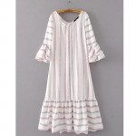 2017 Women Mixed-color Striped Maxi Dress O Neck Butterfly Sleeve Sundress Casual Cotton Linen Summer dresses SYJZ0884 