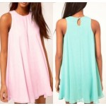 2017 Women Summer Dresses Chiffon O Neck Sleeveless Causal Dresses Ladies Elegant Tunique Pink Sky Blue S-XL