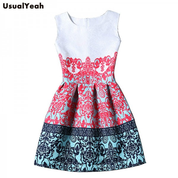 2017 Women Summer Style Sleeveless Dress Fashion A-Line Floral Print Mini Dress Casual Cintage Dresses Vestidos De Festa S-XL