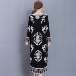 2017 Women's New Embroidery Cotton Big Size Long Dress Loose Dress Retro Black Printing Dress