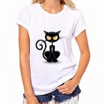 2017 Womens Brand Clothing Summer Women T Shirt Short Sleeve O-neck Casual Funny Black Cat Tops Tees Female Ladies T-Shirt