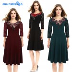 2017 Womens New Fashion Embroidery Vintage Three V Neck A-Line Dresses Wear To Work Bodycon Dress Vestidos Plus Size Lace Dress