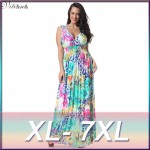 2017 Womens Summer Elegant Boho Beach Clothing Ladies Bohemian Print Maxi Long Dress Plus Size 6XL 7XL Vestidos 6041