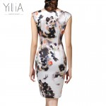 2017 Yilia Floral Print Dress Women Elegant Vintage Chinese Ink Printed Bodycon Dress 4XL Sexy Sleeveless Plus Size Mini Dress