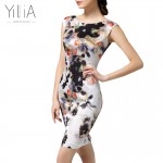 2017 Yilia Floral Print Dress Women Elegant Vintage Chinese Ink Printed Bodycon Dress 4XL Sexy Sleeveless Plus Size Mini Dress