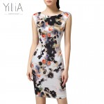 2017 Yilia Floral Print Dress Women Elegant Vintage Chinese Ink Printed Bodycon Dress 4XL Sexy Sleeveless Plus Size Mini Dress