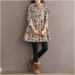 2017 autumn new large size women clothing casual loose plus size dress cotton flower pront long sleeve vintage dresses female