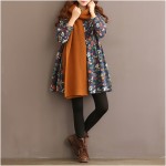 2017 autumn new large size women clothing casual loose plus size dress cotton flower pront long sleeve vintage dresses female