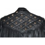 2017 autumn women's street style star rivet leather lapel jacket with zipper and tassel
