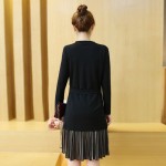 2017 autumun pleated dress women Korean long loose large size long sleeved knitted party dresses two piece dresses female