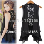 2017 big yards chiffon vest In the long section Chiffon Lace Vest Jacket STAND COLLAR ASYMMETRIC HEM CHIFFON VEST tops S-XXXXXL