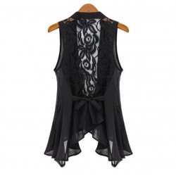 2017 big yards chiffon vest In the long section Chiffon Lace Vest Jacket STAND COLLAR ASYMMETRIC HEM CHIFFON VEST tops S-XXXXXL