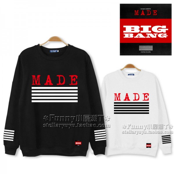 2017 bigbang star team made  top sweatshirt kpop outerwear for Woman and men black and white uniform