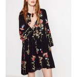 2017 brand spring women vintage long sleeve flower floral embroidery black elegant  vestidos casual loose O Neck ruffle dresses