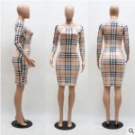 2017 fashion Plaid Print Sheath Dress Elegant Casual O-Neck Three Quarter Sleeve Women Body con Dress Sexy Vestido De Fest