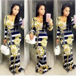 2017 fashion bodycon sexy femme vestidos bazin riche robe plaid golden chain print dashiki dress sheath party club women dress 