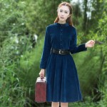 2017 new fashion and Casual Corduroy Solid Color Long dress Clothing for women 100% Cotton dress Vintage style 