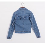 2017 new fashion boyfriend Women Blue Casual cotton Denim Coats female Buttons Loose solid ruched stretch Jeans Jacket outerwear