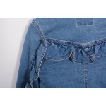 2017 new fashion boyfriend Women Blue Casual cotton Denim Coats female Buttons Loose solid ruched stretch Jeans Jacket outerwear