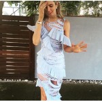 2017 new spring and summer blue one-piece sexy fashion lady dress vacation beach o-neck