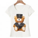 2017 new summer fashion Women's  short sleeve super cute vogue Police bear Teddy T-shirt white tops cool hipster tees