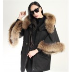 2017 new winter jacket coat women parka autumn winter Raccoon big fur collar hooded ArmyGreen Casual Flare Sleeve cloak coat