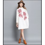 2017 new women cotton embroidery blouse dress plus size spring women shirt dresses loose design white blue color