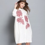 2017 new women cotton embroidery blouse dress plus size spring women shirt dresses loose design white blue color