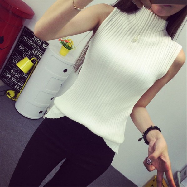 2017 spring autumn turtleneck tanks women sleeveless top crop female stand collar elastic force vest female pull femme sexy top